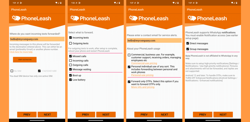 PhoneLeash: SMS/MMS forwarding